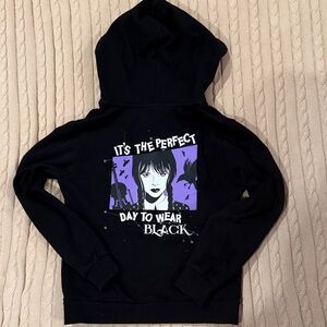 Wednesday Addams Black Graphic Hoodie Sweatshirt Girls Size L (10/12)